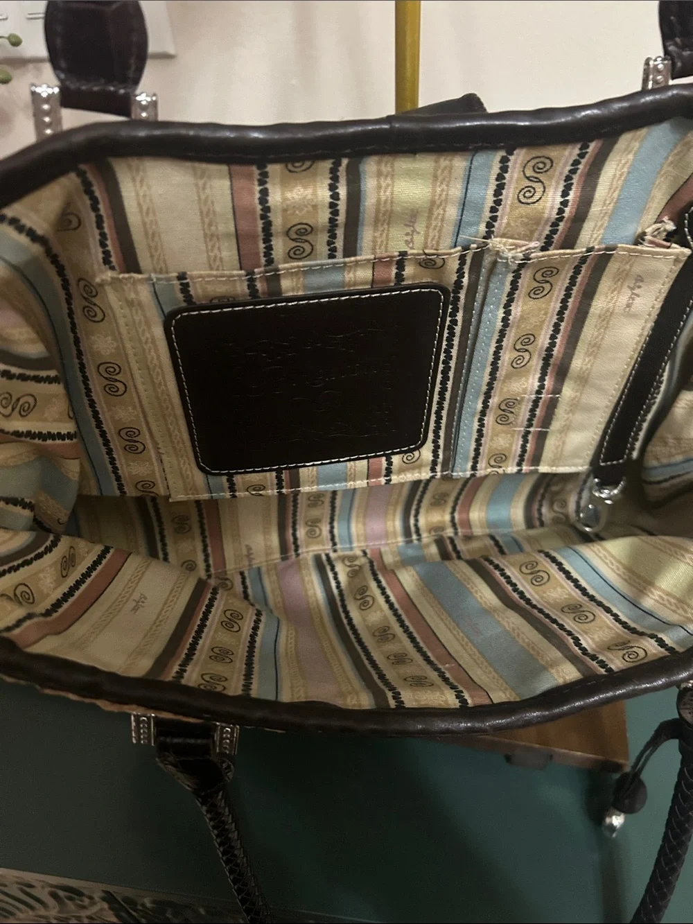 Brighton Natural Straw Tote with Brown Leather Trim and Heart Charm